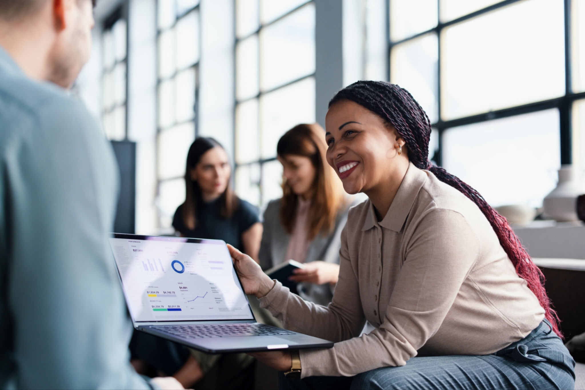 Business professionals collaborating in a modern office